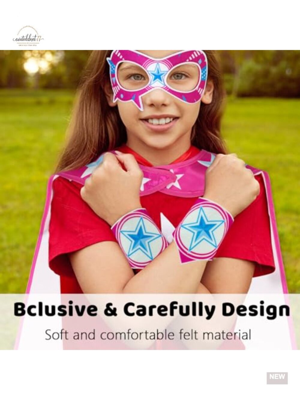 Superhero Cape Mask Gauntlets Set Pretend Play Costume Kids 4-Piece - Picture 2 of 6